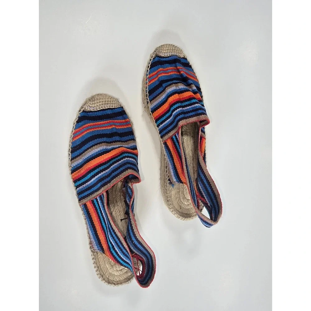 Artesania Spain Woven Espadrille Sandals Blue Orange Striped Slingback Size 36